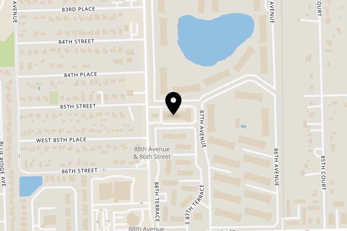 Map showing the location of JJ Fish & Chicken on 8515 88th Ave in Justice